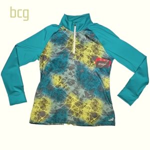 BCG Women's Running Printed 1/4 Zip Blue Lightening Burst L/S Shirt